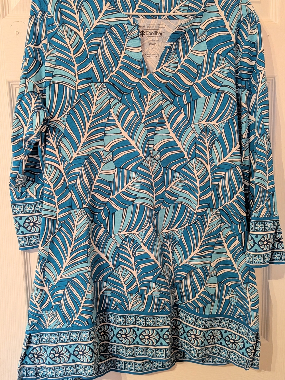 Coolibar Turquoise and Aqua Leaf-Print Sun Tunic